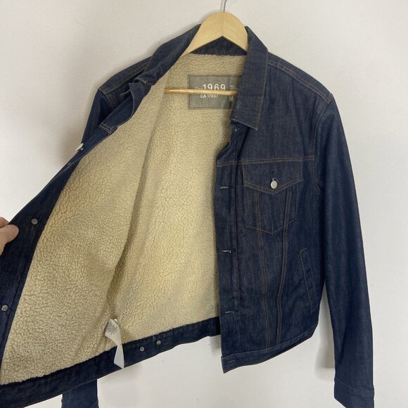 Gap 1969 Men M Sherpa Lined Jean Denim Jacket Blue EUC - Picture 3 of 8